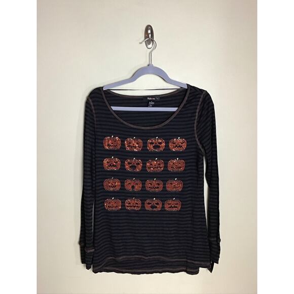 Style&Co. Women Ribbed Striped Jack-O-Lantern Halloween Shirt Sz.Med Black NWT - Picture 3 of 12